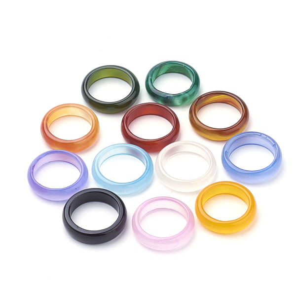 

PandaHall Natural Agate Rings, Mixed Color, Size 8(18mm) Natural Agate Multicolor