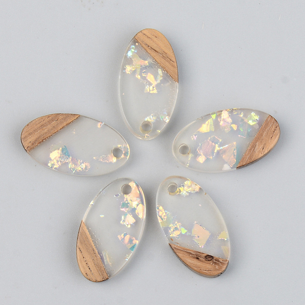 

PandaHall Transparent Resin & Walnut Wood Pendants, with Glitter Sequins, Oval, Clear, 20x11x3mm, Hole: 2mm Resin+Wood Oval Clear