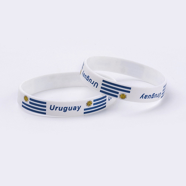 

PandaHall Silicone Bracelets Wristband Souvenir, with Flag Pattern, Uruguay, White, 2-3/8 inch(61mm), 12mm Silicone White
