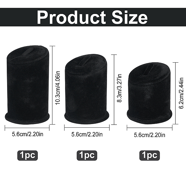 

PandaHall FINGERINSPIRE 3Pcs Velet Ring Display Stand Black Velvet Ring Stand Ring Showcase Display Holder Column Ring Holders Ring Display...