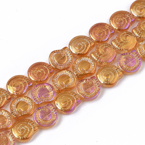 

PandaHall Electroplate Glass Beads Strands, Spiral Shell Shape, Dark Orange, 12x11.5x4.5mm, Hole: 1mm, about 50~51pcs/Strand, 24.41 inch...