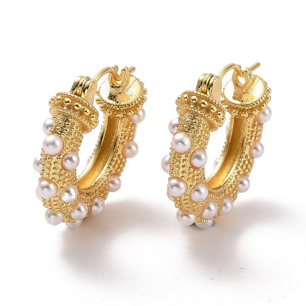 

PandaHall Plastic Pearl Beaded Hoop Earrings, Brass Chunky Hoop Earrings for Women, Cadmium Free & Lead Free, Golden, 22x24x5.5mm, Pin..., White