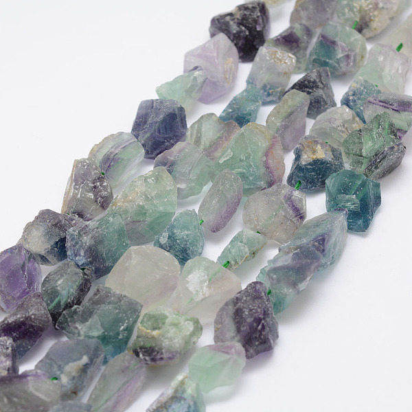 

PandaHall Raw Rough Natural Fluorite Bead Strands, Nuggets, 15~20x14~18x10~14mm, Hole: 1mm, about 25pcs/strand, 14.9 inch(38cm) Fluorite...