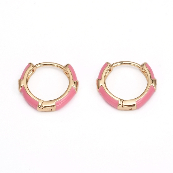 

PandaHall Brass Micro Pave Clear Cubic Zirconia Huggie Hoop Earrings, with Enamel, Pearl Pink, 16x3mm, Pin: 1mm Cubic Zirconia Pink