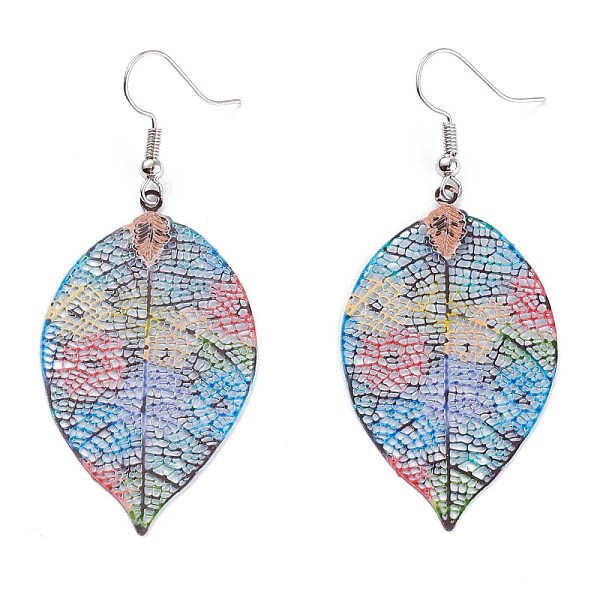 

PandaHall Spray Painted Stainless Steel Leaf Dangle Earrings, Etched Metal Embellishments, with Iron Earring Hooks, Stainless Steel Color...