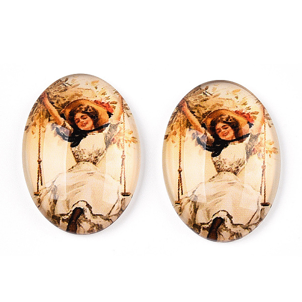 

PandaHall Glass Cabochons, with European Style Pattern, Oval, Navajo White, 25x18x6mm Glass Oval