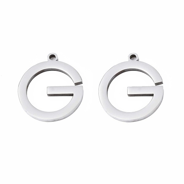 

PandaHall 201 Stainless Steel Pendants, Letter G, Stainless Steel Color, 20x18x1.5mm, Hole: 1.6mm 201 Stainless Steel Letter