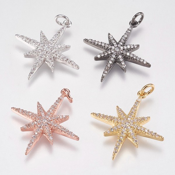 

PandaHall Brass Micro Pave Cubic Zirconia Pendants, Star, Mixed Color, 25x23x3mm, Hole: 3mm Brass+Cubic Zirconia Star Clear
