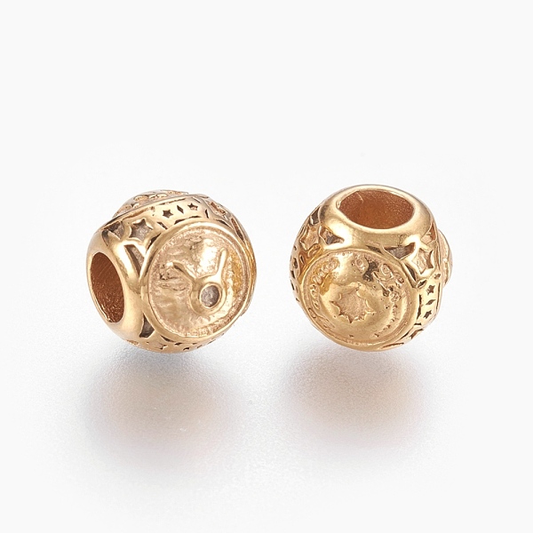 

PandaHall 316 Surgical Stainless Steel European Beads, Large Hole Beads, Ion Plating (IP), Rondelle, Taurus, Golden, 10x9mm, Hole: 4mm 316...