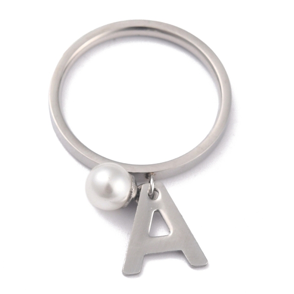 

PandaHall Dual-use Items, 304 Stainless Steel Finger Rings or Pendants, with Plastic Round Beads, Stainless Steel Color, White, Letter.A, US...