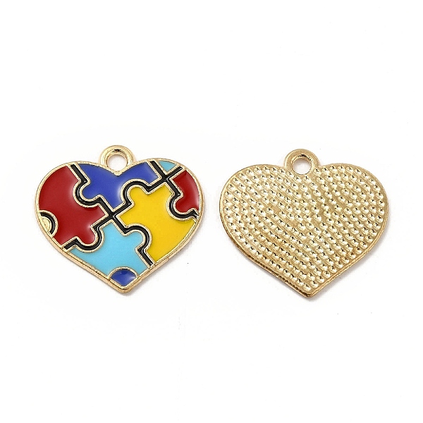 

PandaHall Alloy Enamel Pendants, Heart with Autism Puzzle Pattern Charm, Golden, Colorful, 19x20.5x1mm, Hole: 2mm Alloy+Enamel Others