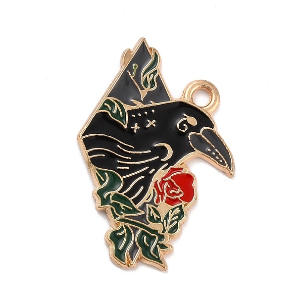 

PandaHall Alloy Enamel Pendants, Crow with Rose, Light Gold, 18x29x1mm, Hole: 2mm Alloy+Enamel Others Black