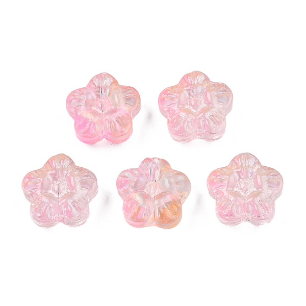 

PandaHall Transparent Spray Painted Glass Beads, Two Tone, Flower, Pink, 12.5x13x6mm, Hole: 1mm Glass Flower Pink