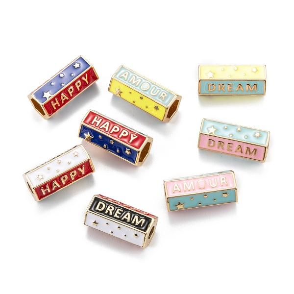 

PandaHall Real 18K Gold Plated Brass Tube Beads, with Enamel, Hexagon with Star & Word Happy Dream, Mixed Color, 21.5x11x9.5mm, Hole..., Multicolor