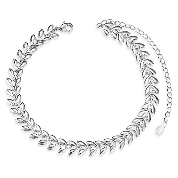 

PandaHall SHEGRACE Brass Link Anklets, Leaf, Platinum, 8-1/4 inch(21cm) Brass