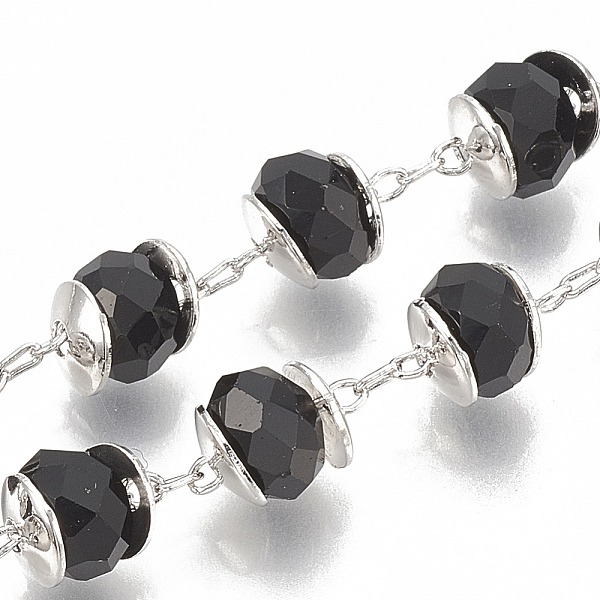 

PandaHall Handmade Brass Beaded Chains, Soldered, with Spool, Glass, Rondelle, Black, Nickel Free, Real Platinum Plated, 5.5x6mm, about 32.8...