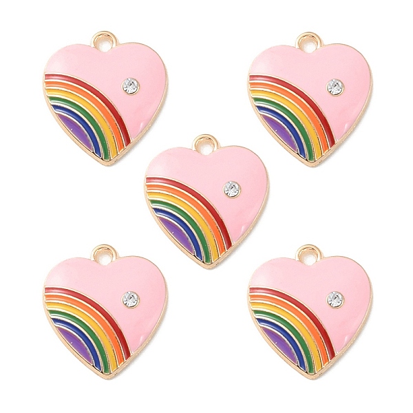 

PandaHall Alloy Enamel Pendant, with Rhinestone, Heart with Rainbow Charm, Misty Rose, 20x18x3.5mm, Hole: 2mm Alloy Rhinestone+Enamel Heart