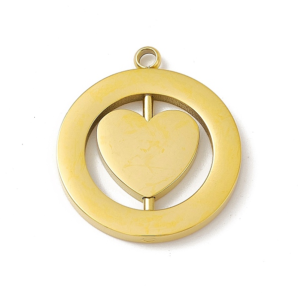 

PandaHall 304 Stainless Steel Turnable Pendants, Hollow, Flat Round with Heart Charm, Golden, 28x24.5x2mm, Hole: 2.5mm 304 Stainless Steel...