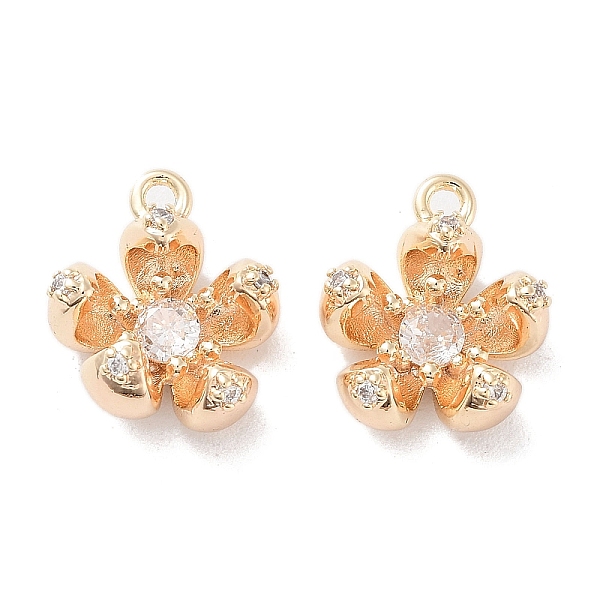 

PandaHall Brass Micro Pave Cubic Zirconia Charms, 5-Petals Flower Charms, Real 18K Gold Plated, 12.5x11.5x5mm, Hole: 1.2mm Brass+Cubic..., Clear