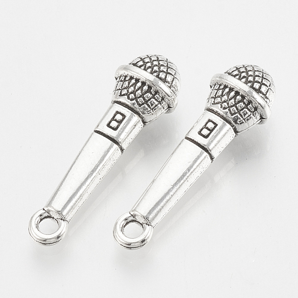 PandaHall Tibetan Style Alloy Pendants, Cadmium Free & Lead Free,, Microphone, Antique Silver, 25x8x6.5mm, Hole: 2mm, about 470pcs/1000g...