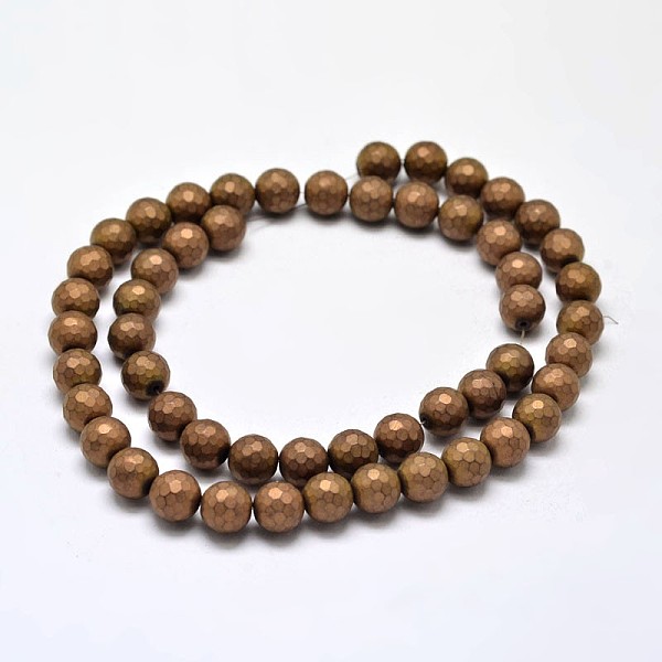 

PandaHall Electroplate Non-magnetic Synthetic Hematite Beads Strands, Faceted Round, Frosted, Copper Plated, 8mm, Hole: 1mm, about...