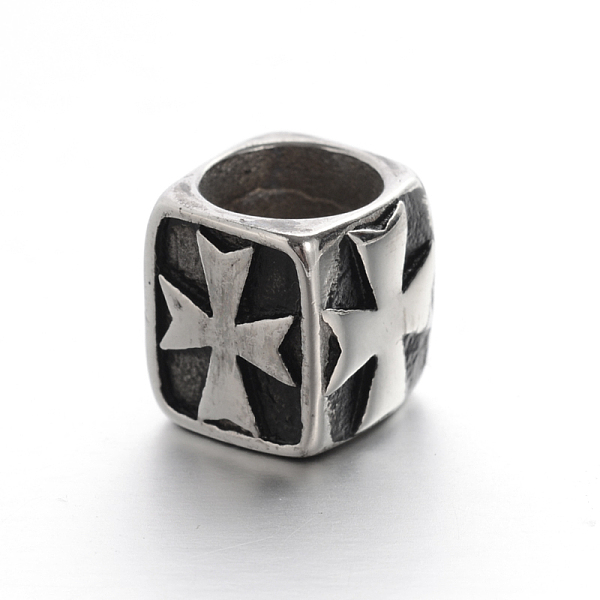 

PandaHall Retro Smooth 304 Stainless Steel Large Hole Cube Beads with Cross, Antique Silver, 11.5x11.5x11.5mm, Hole: 8.5mm 304 Stainless...