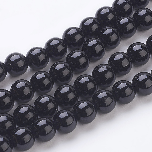 

PandaHall Synthetic Black Stone Beads Strands, Round, Painted, Black, 8mm, Hole: 1mm, about 50pcs/strand, 16 inch Black Stone Round Black