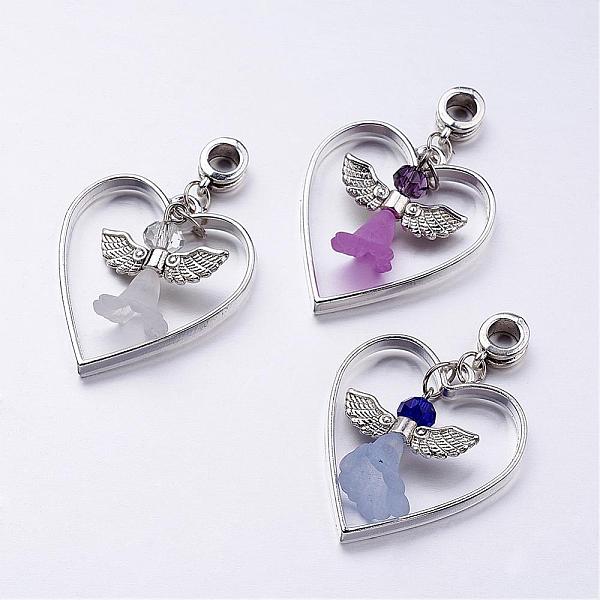 PandaHall Alloy European Dangle Charms, Large Hole Heart Beads, with Acrylic and Glass Beads, Lovely Wedding Dress Angel Dangle, Mixed Color...