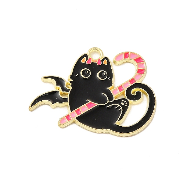 

PandaHall Halloween Theme Alloy Enamel Pendants, Light Gold, Cat Charm, Candy Cane Pattern, 24x31x1.5mm, Hole: 2.2mm Alloy+Enamel Candy Cane