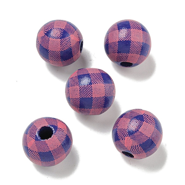 

PandaHall Printed Wood European Beads, Round with Tartan Pattern, Dark Blue, 15.5~16mm, Hole: 4~4.5mm Wood Round