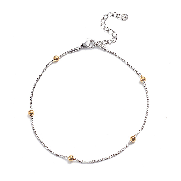 

PandaHall 304 Stainless Steel Box Chain Anklets, with Round Beads and Lobster Claw Clasps, Golden & Stainless Steel Color, 8-1/4 inch(21cm)...