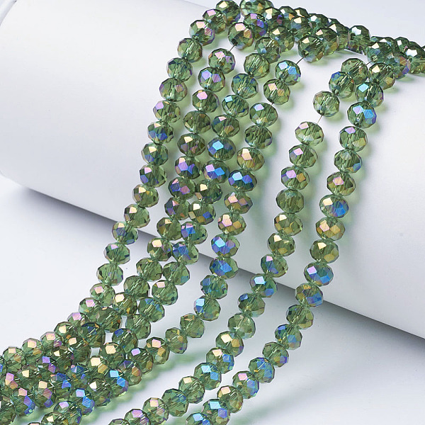 

PandaHall Electroplate Transparent Glass Beads Strands, Full Rainbow Plated, Faceted, Rondelle, Spring Green, 3x2mm, Hole: 0.8mm, about...