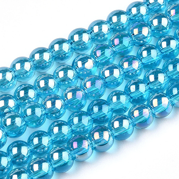 

PandaHall Electroplate Transparent Glass Beads Strands, AB Color Plated, Round, Deep Sky Blue, 4~4.5mm, Hole: 0.8mm, about 97~99pcs/strand...