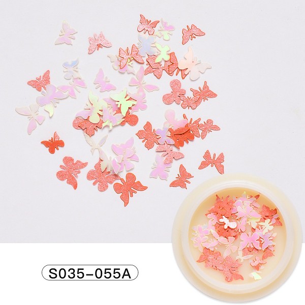 

PandaHall Paper Cabochons, Fashion Nail Art Decorations, Butterfly, Indian Red, 3~5x5~7x0.1mm, 50pcs/box Paper Butterfly Red