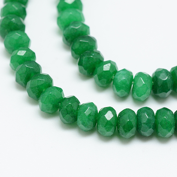 

PandaHall Natural White Jade Bead Strands, Dyed, Faceted, Rondelle, Dark Green, 4x3mm, Hole: 1mm, about 110~113pcs/strand, 13.78~14.17 inch...