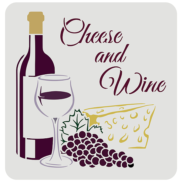 PandaHall FINGERINSPIRE Wine Stencils 30x30cm Wine Cheese Stencil Stencil Plastic Grapes Wine Cheese Pattern Stencil Reusable Wine Stencils...