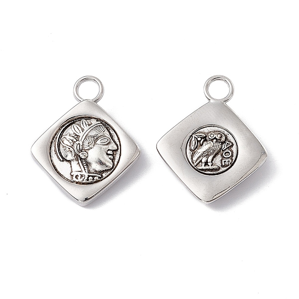 

PandaHall Rack Plating Alloy Pendants, Cadmium Free & Lead Free, Rhombus with Athenian Tetradrachm Charm, Platinum, 26.5x21.5x5mm, Hole: 4mm...