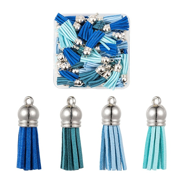 

PandaHall 60Pcs 4 Colors Faux Suede Tassel Pendant Decorations, with Platinum CCB Plastic Cord Ends, Blue, 33~35x10mm, Hole: 2.5mm...