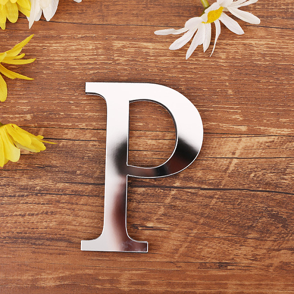 

PandaHall Acrylic Mirror Wall Stickers Decal, with EVA Foam, Silver, Letter.P, 100x75x1mm, Foam: 100x75x10mm Acrylic Letter Silver