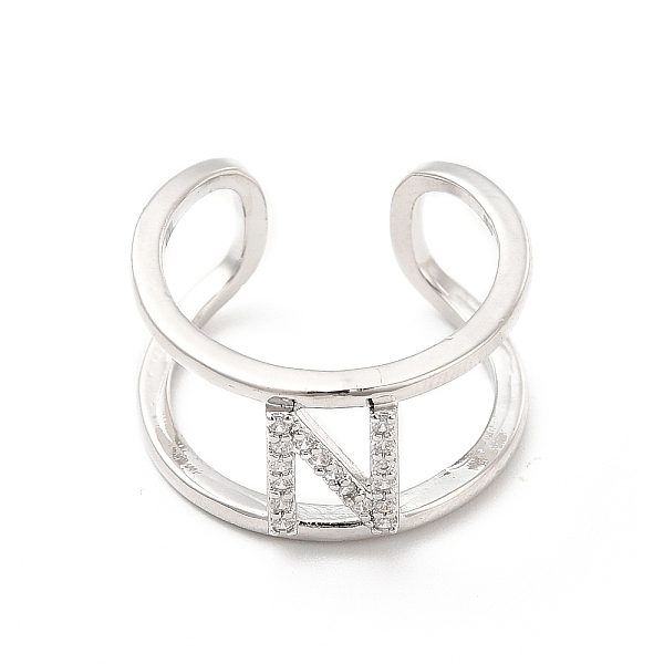 

PandaHall Clear Cubic Zirconia Initial Letter Open Cuff Ring, Platinum Brass Double Line Ring for Women, Lead Free & Cadmium Free, Letter.N...