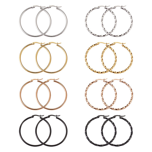 

PandaHall Titanium Steel Hoop Earrings, Ring Shape, Mixed Color, 40mm, 16pcs/set Titanium Steel Ring