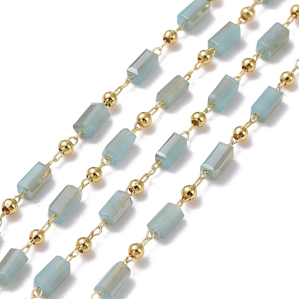 

PandaHall 3.28 Feet Handmade Glass Beaded Chains, Soldered, with Brass Findings, Long-Lasting Plated, Real 18K Gold Plated, Cuboid, Medium...