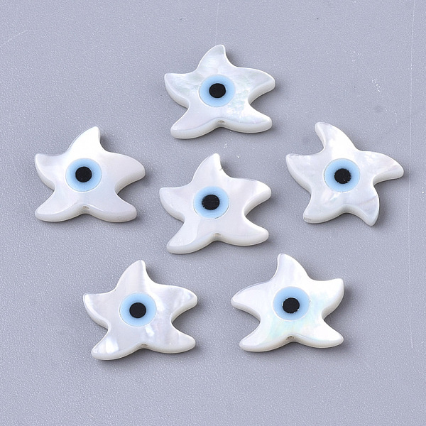 

PandaHall Natural White Shell Mother of Pearl Shell Beads, with Synthetic Turquoise, Starfish/Sea Stars with Evil Eye, Deep Sky Blue...