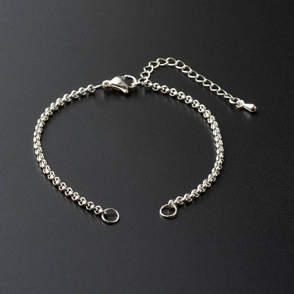 

PandaHall 304 Stainless Steel Rolo Bracelet Making, with Brass Chain Extender, Silver, 6.50 inch(16.5cm) 304 Stainless Steel