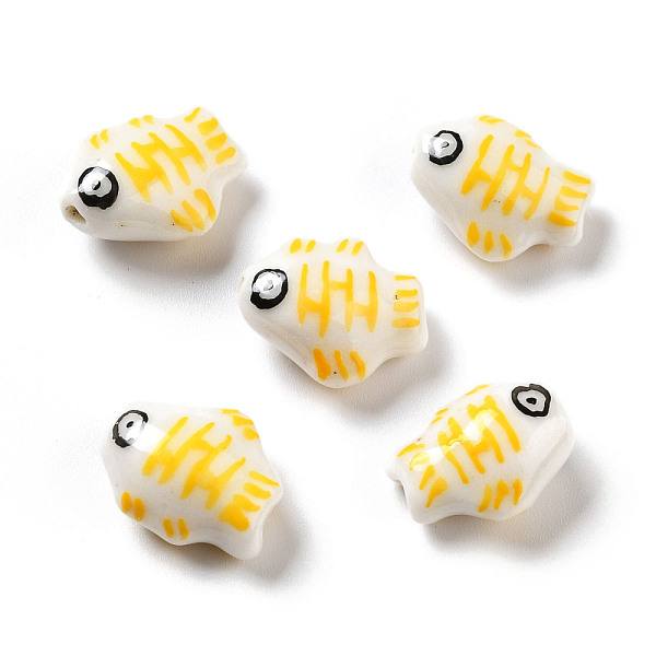 

PandaHall Handmade Printed Porcelain Beads, Fish, Yellow, 14.5~15x11.5~12x7~7.5mm, Hole: 1.6mm Porcelain Fish Yellow
