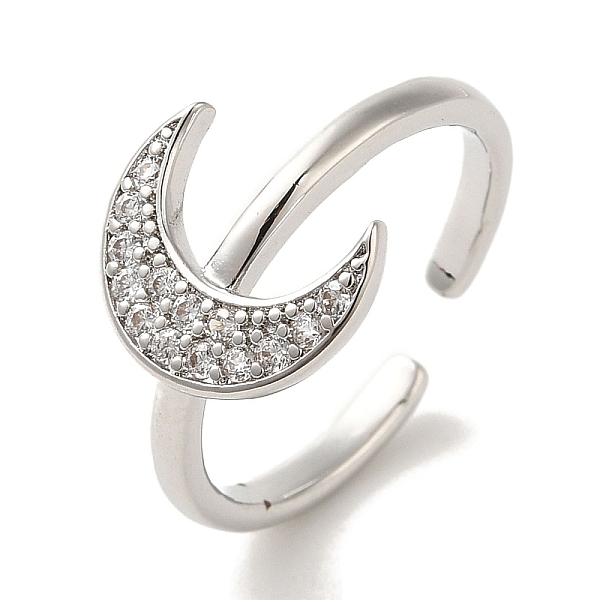 

PandaHall Rack Plating Brass Micro Pave Cubic Zirconia Cuff Rings, Long-Lasting Plated, Lead Free & Cadmium Free, Moon, Platinum, Adjustable...