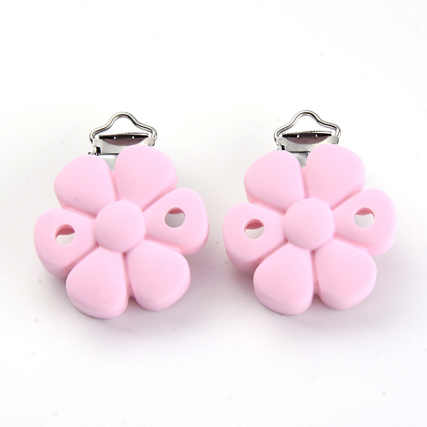 

PandaHall Food Grade Eco-Friendly Silicone Baby Pacifier Clips, with 304 Stainless Steel Clips, Flower, Stainless Steel Color, Pink...