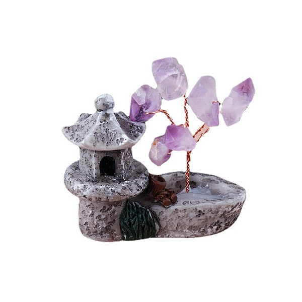 

PandaHall Natural Amethyst Pedestal Display Decorations, with Rose Gold Plated Brass Wires, Pavilions with Tree, 55x52mm Amethyst Tree