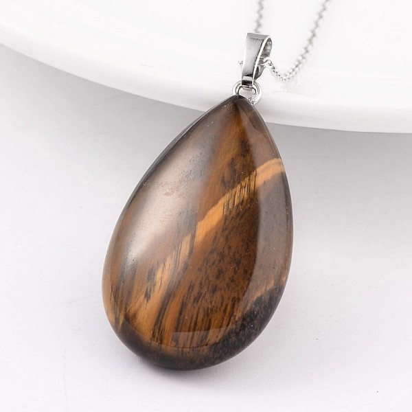 

PandaHall Teardrop Platinum Tone Brass Tiger Eye Pendants, 41~43x23~25x11~13mm, Hole: 5mm Tiger Eye Teardrop