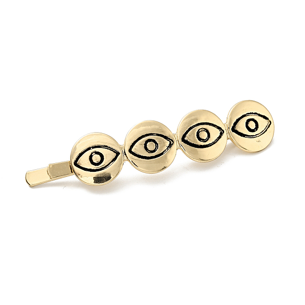 

PandaHall Alloy Enamel Hair Bobby Pins, with Iron Findings, Flat Round with Eye, Light Gold, 70.5x14.8x6mm Alloy Black